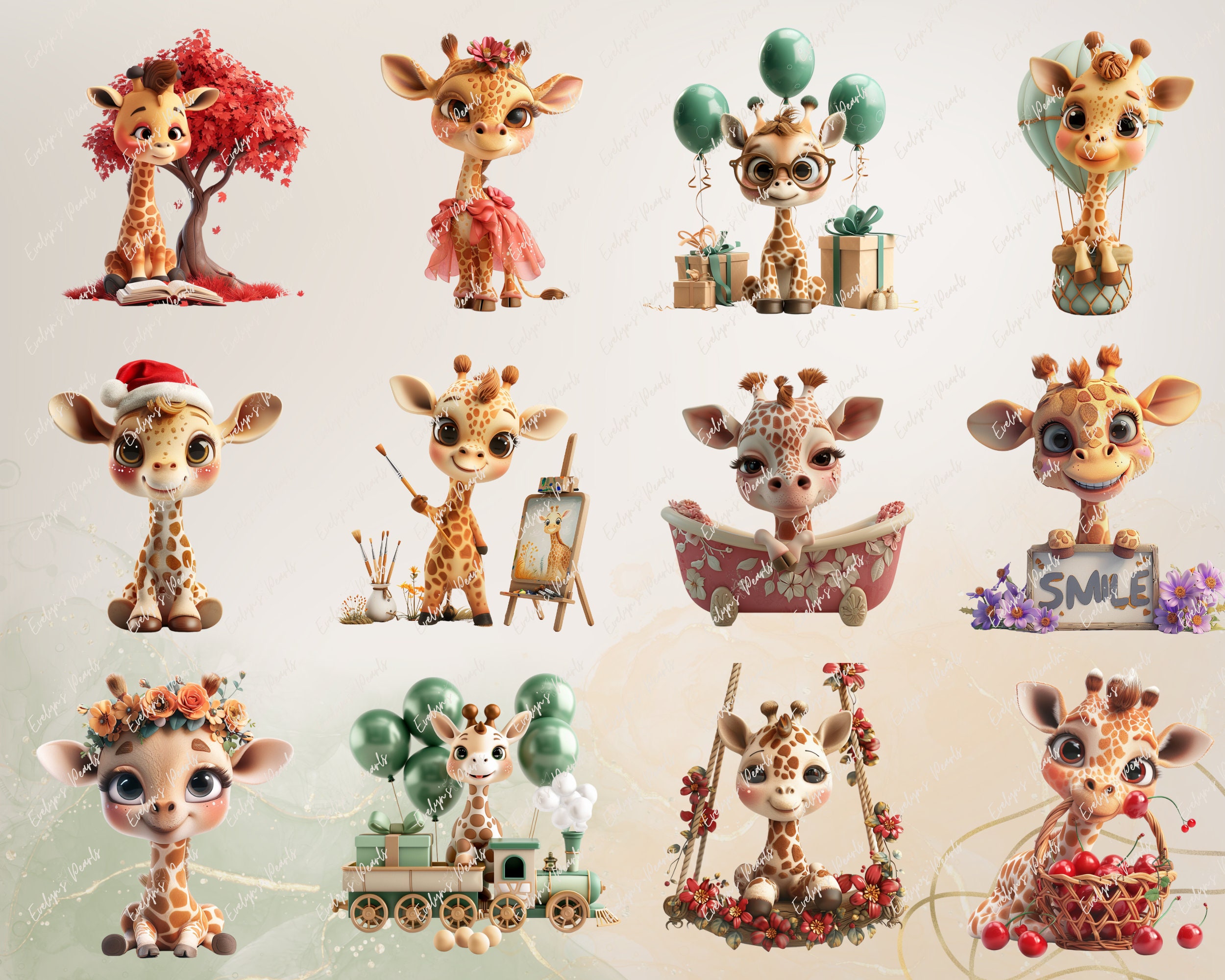 Giraffe Clipart Cute Baby Giraffe PNG Nursery Decor Clipart Safari ...