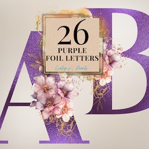 Brieven Clipart paarse folie brief PNG paarse bloemen Letters Clipart kaart PNG 26 Engelse alfabet PNG | Commercieel gebruik Clipart transparant