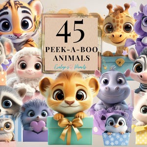 Animals Clipart Peeking Animals PNG Pastel Animals, Safari Animals Woodland Animals PNG Journal Sticker | Commercial Use Clipart Transparent