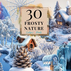 Winter Clipart Frosty Nature PNG Winter Mountain PNG Cosy Winter Cottage Clipart Winter landscapes PNG | Commercial Use Clipart Transparent