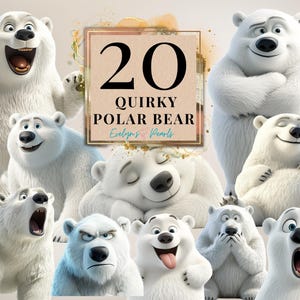 Quirky Polar Bear Clipart Funny Polar Bear PNG Quirky Bears Clipart Arctic Animals  Sublimations Graphics | Commercial Use Clipart