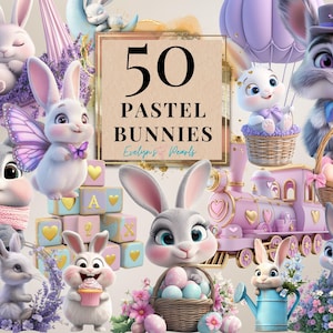 Bunny Clipart Pastel Bunny PNG Floral Spring Clipart Cute Baby Rabbit PNG Woodland Animals Clipart Uovo / Uso commerciale Clipart Trasparente