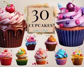 Cupcake Clipart Mix Cupcakes Clipart Cute Cupcake PNG Food Clipart Sweet PNG Dessert Clipart Cartoon | Commercial Use Clipart Transparent