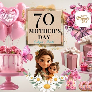Día de las Madres Clipart Floral Día de las Madres PNG Familia Clipart Mamá y Niños PNG Tarjeta Clipart Globos PNG / Uso Comercial Clipart Transparente