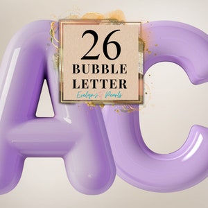 Lilas bulle lettres Clipart 26 Alphabet anglais PNG planificateur Clipart scrapbooking PNG carte Clipart autocollant | Clipart à usage commercial transparent