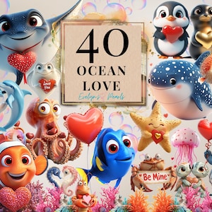 Ocean Liebe Clipart Valentinstag PNG Meer Leben Clipart Meeresbewohner PNG Unter Dem Meer Valentinstag PNG Karte | Kommerzielle Nutzung Clipart