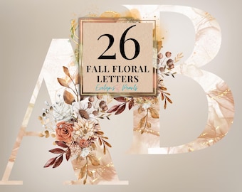 Letters Clipart Autumn Letters PNG Floral Letters Clipart Fall PNG Watercolour Clipart 26 Alphabet PNG | Commercial Use Clipart Transparent