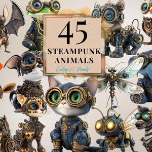 Steampunk Clipart Animals Steampunk PMG Safari Steampunk Cat PNG Journal Stickers Clipart Scrapbook PNG | Commercial Use Clipart Transparent