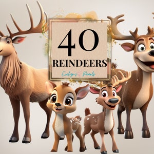 Clipart di renne, carina renna PNG, clipart di animali invernali, cucciolo di cervo PNG, clipart festivo, safari, animale PNG/ Clipart per uso commerciale, trasparente