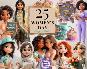 Clipart del Día de la Mujer Feliz Día de la Mujer PNG Paquete de Clipart Femenino Elegante Hermosos Gráficos Femeninos / Clipart de Uso Comercial Transparente