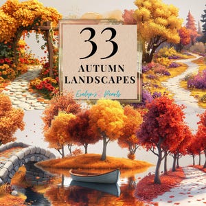 Paisagens de Outono Clipart Montanha de Outono Clipart Caminhos da Floresta de Outono PNG Ponte de Outono Clipart Sazonal | Clipart de Uso Comercial Transparente