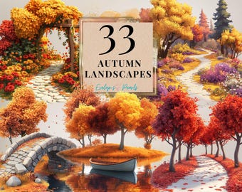 Herfst landschappen clipart herfst berg clipart herfst bospaden PNG herfst brug clipart seizoensgebonden | Clipart transparant voor commercieel gebruik