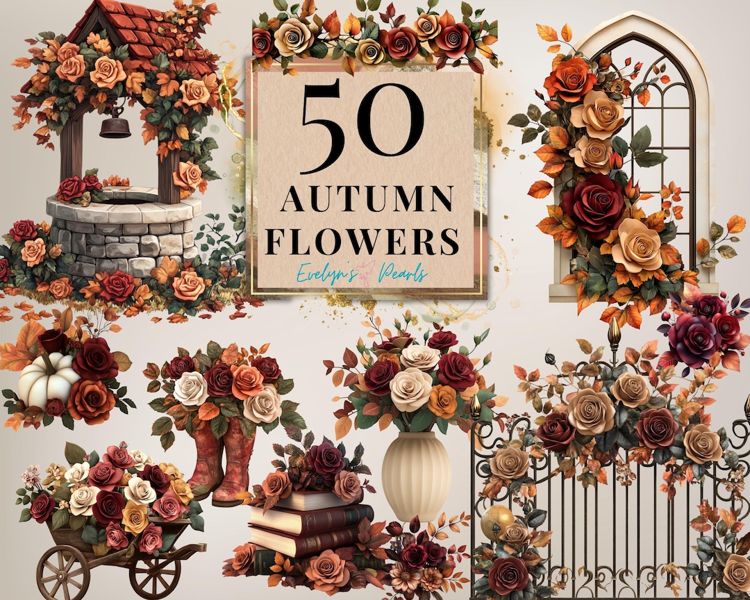 Autumn Flowers Clipart Fall Leaves PNG Floral Pumpkin Clipart Floral ...