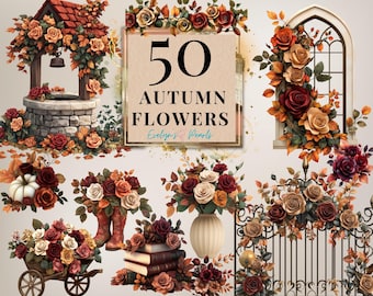 Autumn Flowers Clipart Fall Leaves PNG Floral Pumpkin Clipart Floral Bouquet Thanksgiving PNG Cosy Fall | Commercial Use Clipart Transparent