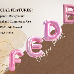 Op de afbeelding: Roze, glanzende, 3D-letters die "FED" en "B" spellen op een bruine achtergrond. De letters zijn 10,3 inch bij 10,3 inch en zijn in PNG-formaat.