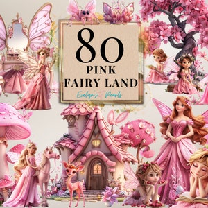 Clipart de hadas, tierra de hadas rosa PNG, clipart de jardín de hadas mágico, bosque de hadas mágico PNG, arte de pared de hadas para guardería PNG / Clipart de uso comercial