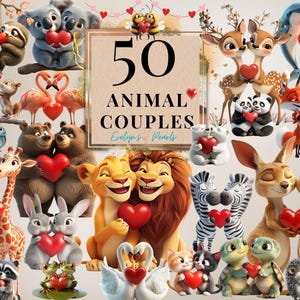 Tier Paar Clipart Schrullig Tier Liebe Clipart Waldland, Safari Tier Clipart Valentinstag PNG Liebe Clipart | Kommerzielle Nutzung Clipart