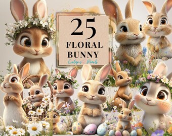 Bunny Clipart Floral Bunny PNG Wildflowers Clipart Cute Bunny Clipart Spring Bunny PNG Meadow Spring | Commercial Use Clipart Transparent