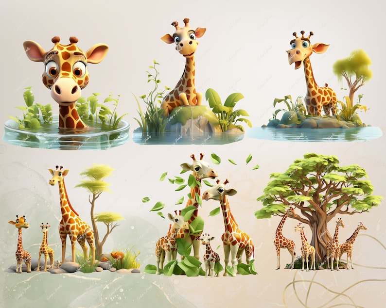 Giraff Clipart Söt giraffunge Clipart PNG Safari djur Clipart Djungel PNG Barnrumskonst PNG Giraff | Kommersiell användning Clipart Transparent bild 6
