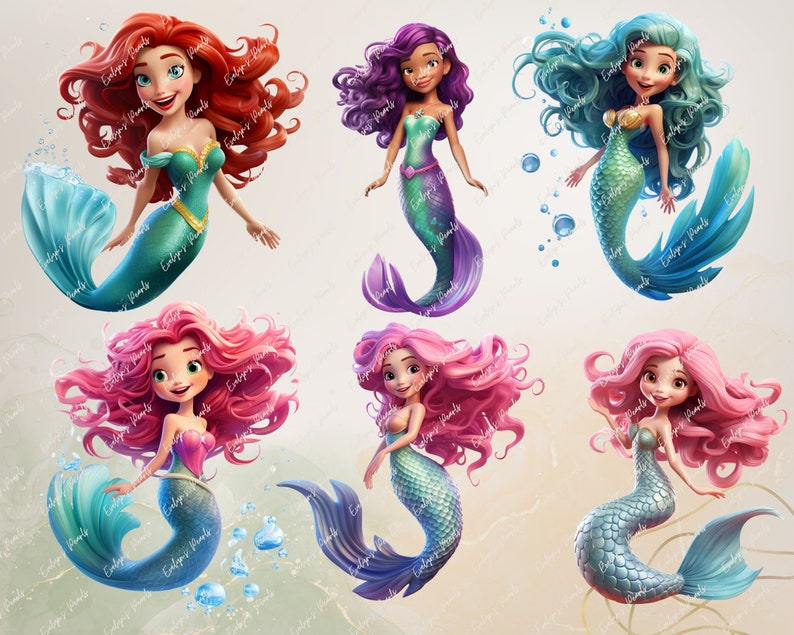 Mermaid Clipart Cute Mermaid PNG Sea Life Clipart Sea Creatures PNG Fairy Tale Clipart Under The Ocean | Commercial Use Clipart Transparent image 4