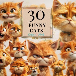 Gatto divertente PNG Gatto eccentrico Clipart Gatto umoristico PNG Animali carini Clipart Sublimazioni Grafica Animali domestici PNG / Uso commerciale Clipart Trasparente