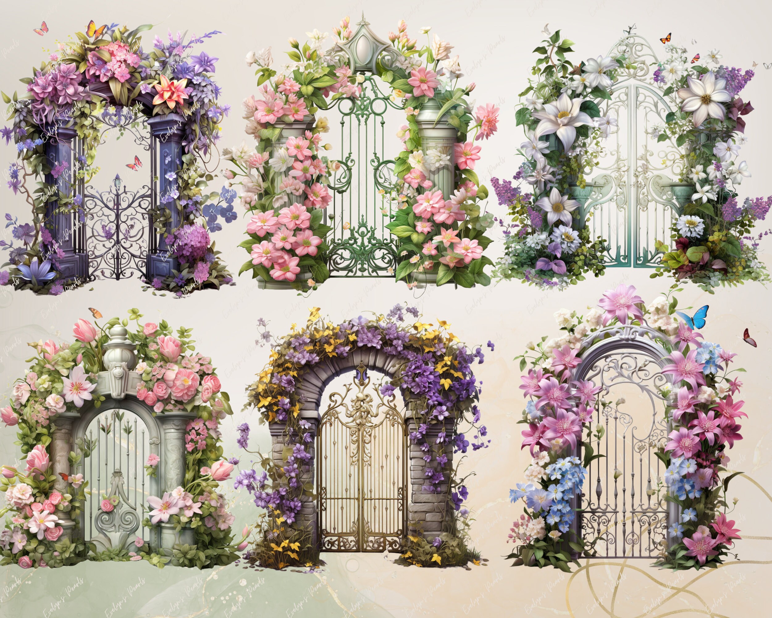 Floral Gate Clipart Spring Flower PNG Garden Clipart Floral Door PNG ...
