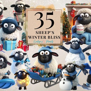 Pacchetto di clipart invernali di pecore, clipart di pecore stravaganti PNG, clipart di divertimento innevato, clipart di pecore eccentriche PNG, clipart di animali da fattoria / clipart per uso commerciale trasparente