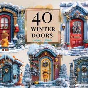 Puerta de invierno Clipart Puerta de invierno PNG Casas cubiertas de nieve de invierno Clipart Decoración festiva de invierno PNG Muñeco de nieve / Uso comercial Clipart Transparente
