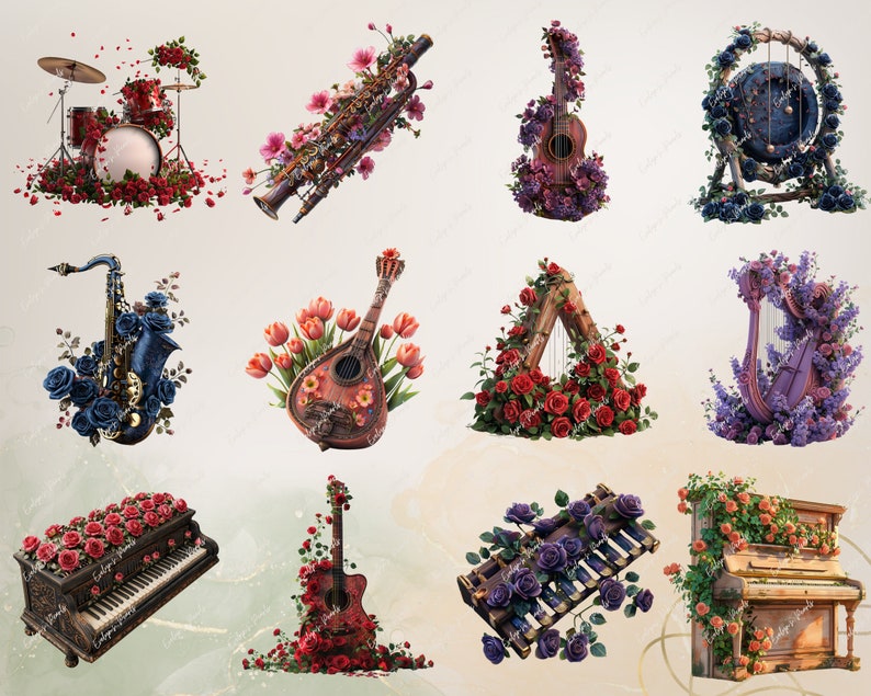 Instrument Clipart Floral Instrument PNG Musical Instrument Clipart ...