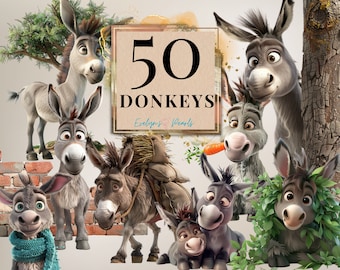 Donkey Clipart Farm Donkey PNG Cute Baby Donkey Clipart Cute Animal Clipart Nursery Art PNG Farm Donkey | Commercial Use Clipart Transparent
