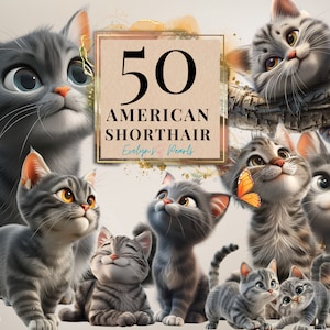 Clipart chat American Shorthair chat race Clipart amoureux des chats PNG Cartoon Clipart animal PNG jouer au chat I usage Commercial Clipart Transparent