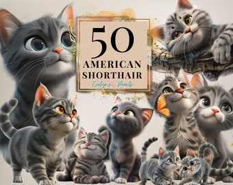Cat Clipart American Shorthair Cat Breed Clipart Cat Lovers PNG Cartoon Clipart Animal PNG Playing Cat I Commercial Use Clipart Transparent