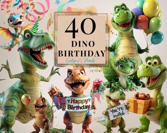 Birthday Clipart Birthday Dinosaurs Clipart Birthday Party PNG Children Party Clipart Card PNG T-Rex | Commercial Use Clipart Transparent