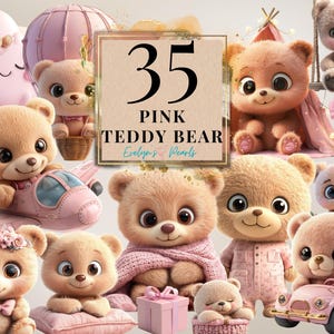 Różowy Miś Clipart Różowy Baby Shower PNG To Chłopiec Clipart Urodziny Chłopca Clipart Sztuka Ścienna Do Przedszkola | Użytek Komercyjny Clipart Przezroczysty