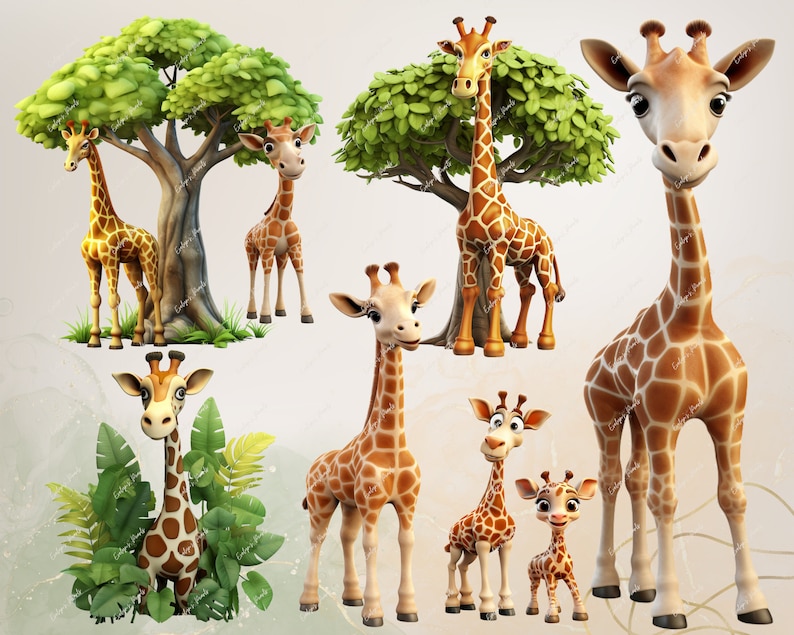 Giraff Clipart Söt giraffunge Clipart PNG Safari djur Clipart Djungel PNG Barnrumskonst PNG Giraff | Kommersiell användning Clipart Transparent bild 4