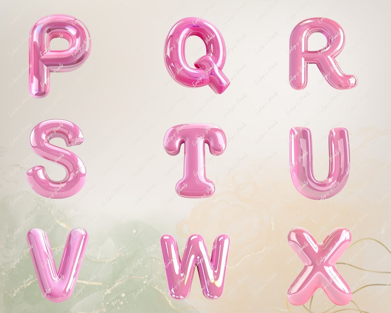 Roze Bubble Letters Clipart 26 Engels alfabet PNG Planner Clipart Scrapbook PNG kaart Clipart Sticker | Clipart transparant voor commercieel gebruik afbeelding 5