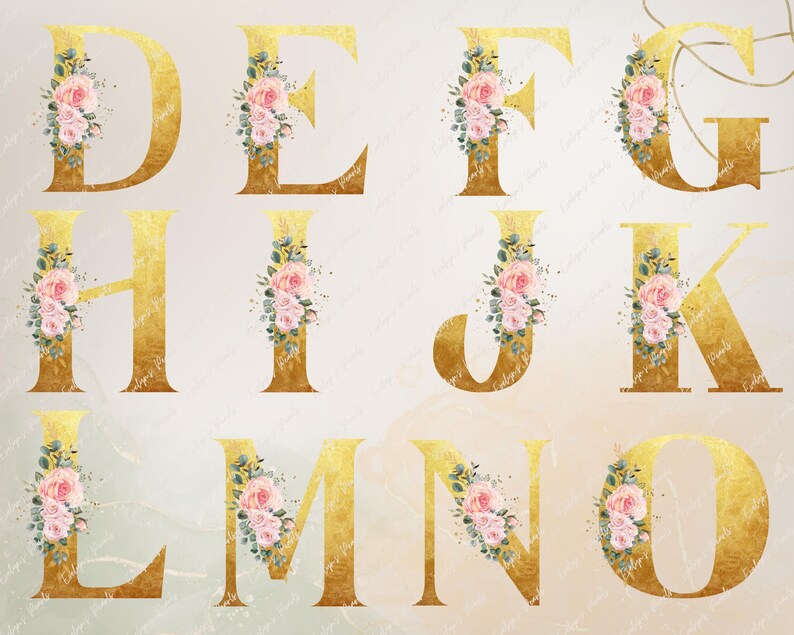 Letters Clipart Gold Foil Letter PNG Watercolour Floral Letters Clipart ...