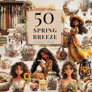 Clipart brise de printemps Boho printemps PNG neutre Cottagecore Clipart printemps PNG Scrapbooking, autocollants numériques PNG | Clipart à usage commercial