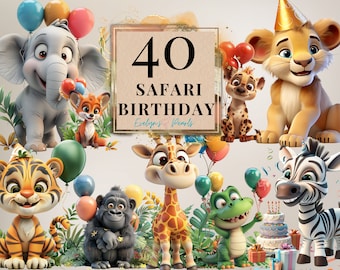 Birthday Clipart Safari Birthday PNG Animal Clipart Children Party Decor Clipart Card PNG Safari Decor | Commercial Use Clipart Transparent