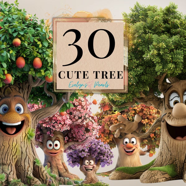 Tree Clipart Fairy Tale Tree PNG Cute Tree Clipart Seasonal Decor PNG Nursery Wall Art PNG Cartoon Clipart Garden | Commercial Use Clipart