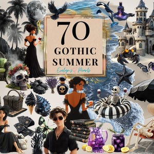 Gotische zomer clipart gotisch strand PNG spookachtig skelet clipart griezelig donker zee PNG griezelig zomer clipart gotisch meisje, commercieel gebruik png