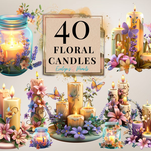 Floral Candle Clipart Floral Candle PNG Candle Jar Clipart Magical Candle PNG Lavender Clipart Festive | Commercial Use Clipart Transparent