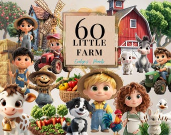 Farm Clipart Little Farm PNG Farm Barn Clipart Cute Farmer Clipart Farm Animals PNG Kids Illustrations | Commercial Use Clipart Transparent