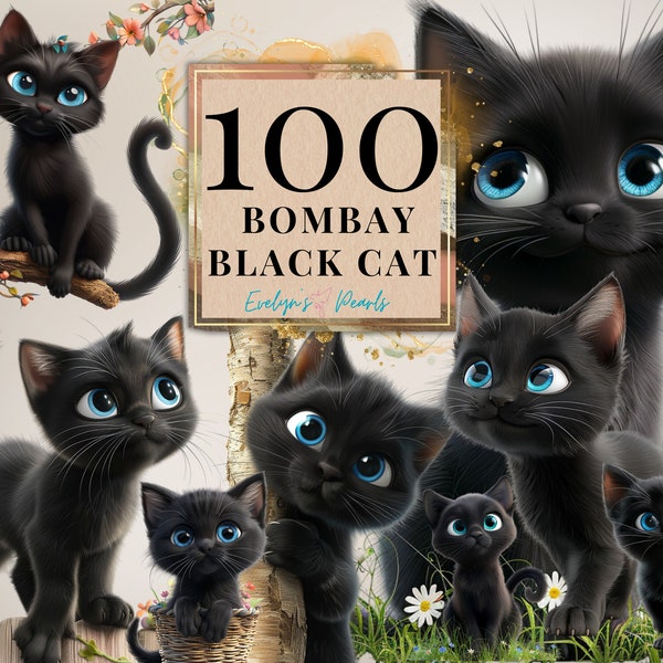 Cat Clipart Bombay Black Cat PNG Cat Lovers Clipart Cute Animal PNG Playing Clipart Children Book PNG | Commercial Use Clipart Transparent