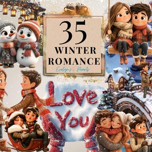 Amor de invierno Clipart Romance de invierno PNG Invierno acogedor Clipart Invierno festivo PNG Pareja de invierno Clipart / Uso comercial Clipart Transparente