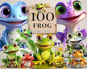 Frog Clipart Cute Frog PNG Forest Animal Clipart Pond Animal PNG Tropical Creature Clipart Cartoon Frog | Commercial Use Clipart Transparent