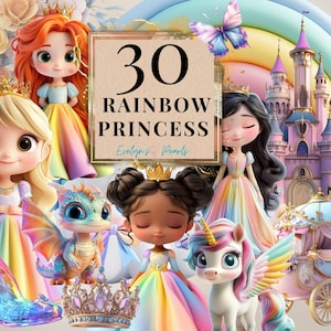 Princesa Clipart Princesa Arcoiris PNG Cuento de Hadas Clipart Fiesta Infantil Clipart Reino Mágico PNG Fantasía Clipart / Uso Comercial Clipart