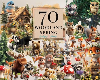 Woodland Spring Clipart Spring Animals PNG Woodland Clipart Forest Animals PNG Bear, Deer, Fox, Squirrel, Mushroom | Commercial Use Clipart