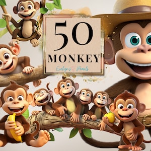 Affe Clipart Niedlicher Affe PNG Safari Tier Clipart Dschungel PNG Clipart Kinder Buchillustrationen Kids| Kommerzielle Nutzung Clipart Transparent
