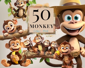 Monkey Clipart Cute Monkey PNG Safari Animal Clipart Jungle PNG Clipart Children Book illustration Kids| Commercial Use Clipart Transparent